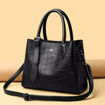 Женская сумка с принтом, женская сумка среднего возраста, большая вместимость, сумка через плечо чёрный