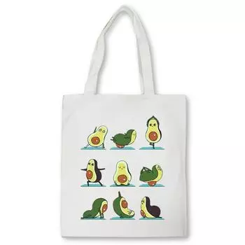 Женская сумка с рисунком фруктов, милая сумка на плечо с авокадо, бананом и клубникой, с рисунком из мультфильмов, модная сумка с принтом, холщовая сумка 24*26cm