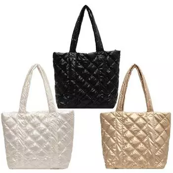 Женская сумка с ручкой сверху, большая вместимость, стеганая сумка с подкладкой, мягкая, легкая, металлического цвета, женская сумка для покупок на открытом воздухе бежевый