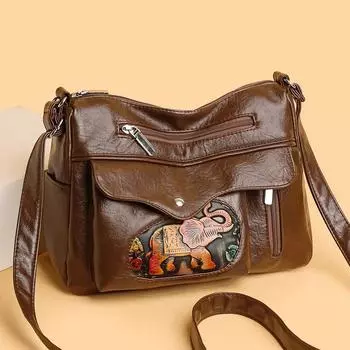 Женская сумка с тисненым слоном, сумка через плечо большой емкости, сумка для мам среднего возраста кофейный
