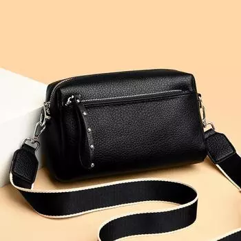 Женская сумка с узором личи, простая городская сумка-мессенджер на одно плечо, трендовая маленькая квадратная сумка из мягкой искусственной кожи чёрный