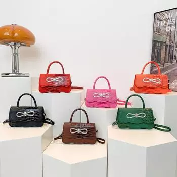 Женская сумка с узором под крокодила и ромбовидным бантом в стиле ретро, однотонная, повседневная, через плечо, портативная, маленькая, квадратная сумка Tide красный