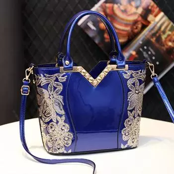 Женская сумка с вышивкой пайетками, новая V-образная роскошная сумка через плечо, офисная лакированная кожа, женская повседневная сумка-тоут