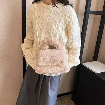 Женская сумка с жемчужной цепочкой, плюшевая сумочка, новая повседневная пушистая осенняя модная сумка через плечо с косой петлей чёрный