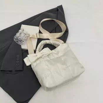 Женская сумка-саквояж с галстуком-бабочкой, модная стеганая сумка через плечо, зимняя, из хлопка, дизайнерские сумки-ведра, нейлоновая сумка через плечо 30x13x23cm белый