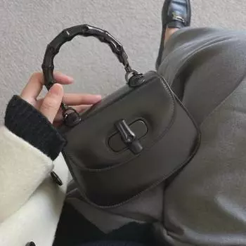 Женская сумка-седло через плечо из бамбука и натуральной кожи в стиле ретро 2024 года