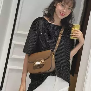 Женская сумка-седло из натуральной кожи высшего качества 2024 года — модный дизайн на одно плечо и через плечо 19x6x14cm чёрный