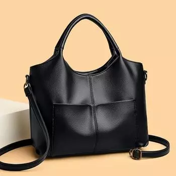 Женская сумка Senior Sense, большая вместимость, сумка для мам из искусственной кожи, ретро-модная сумка-тоут на одно плечо, сумка через плечо чёрный