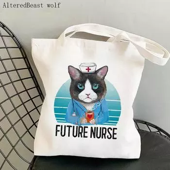 Женская сумка-шоппер Future Nurse с принтом Kawaii сумка Harajuku для покупок Холщовая сумка-шопер Сумка для девочек Сумка-тоут на плечо Женская сумка 24*26cm