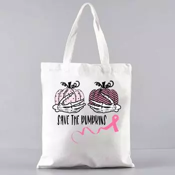 Женская сумка-шоппер Ribbon Casual Portable, сумка-тоут с розовой лентой для осведомленности о раке груди WHITE