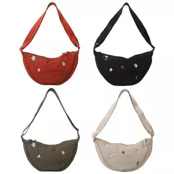 Женская сумка-слинг Hobo с вышивкой из мультфильма, нейлоновая сумка через плечо, женская сумка-полумесяц белый