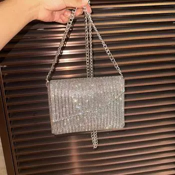 Женская сумка со стразами, маленькая квадратная сумка на одно плечо, косая сумка-конверт, бисерная сумка для ужина на запястье
