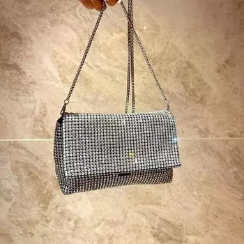 Женская сумка со стразами, сумка-перекидка через плечо, косая цепочка, сумка-клатч, блестящая сумка для ужина на вечеринку серебряный