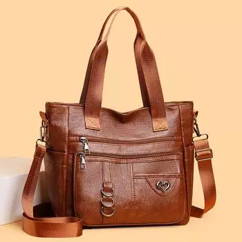 Женская сумка среднего возраста, многослойная сумка через плечо, мягкая кожаная сумка, большая вместимость, сумка через плечо красный