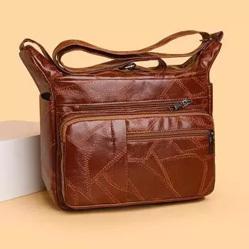 Женская сумка среднего возраста, мягкая кожаная сумка через плечо, большая вместимость, сумка через плечо для матери коричневый