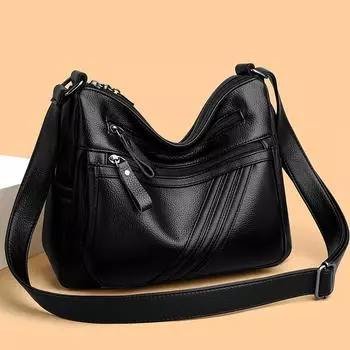 Женская сумка среднего возраста, сумка для матери, мягкая кожаная сумка с несколькими карманами, сумка для мобильного телефона чёрный