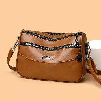 Женская сумка среднего возраста, винтажная сумка через плечо, многослойная сумка из мягкой кожи жёлтый