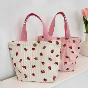 Женская сумка Strawberry Cosmetic Lunch Bento Bag Retro Corduroy Женские дорожные сумки через плечо Простые портативные сумки для хранения розовый