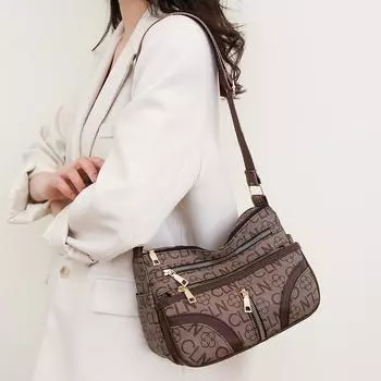 Женская сумка, сумка через плечо из мягкой кожи, сумка через плечо с принтом, маленькая квадратная сумка, сумка для мамы темно-коричневого