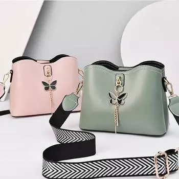 Женская сумка, сумка на одно плечо, модная универсальная сумка-ведро, женская сумка с широким плечевым ремнем и бантом зелёный