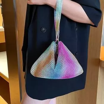 Женская сумка, сумка подмышкой, новая простая и модная сумка-клатч, сумка через плечо со стразами, сумка для ужина подмышкой. чёрный