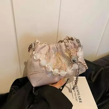 Женская сумка, сумка-ведро, бисерная сумка, дамская сумочка, модная сумка-цепочка, простая сумка-мессенджер. белый