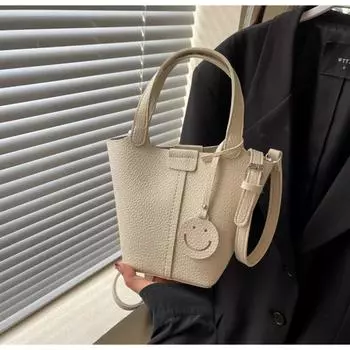 Женская сумка, сумка-ведро через плечо, взрывная широкая сумка для мобильного телефона, маленькая свежая сумка через плечо, милое улыбающееся лицо, сумка из мягкой кожи, сумка для мамы