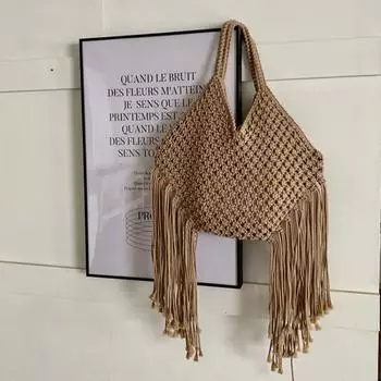 Женская сумка-тоут Bohemian большой вместимости с кисточками, ручная работа, хлопчатобумажная, трикотажная, для отдыха на море, лето, новое поступление