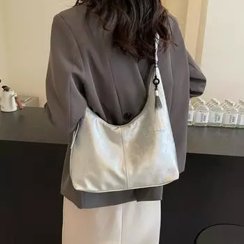 Женская сумка-тоут, большая вместительная сумка для подмышек, однотонная сумка через плечо