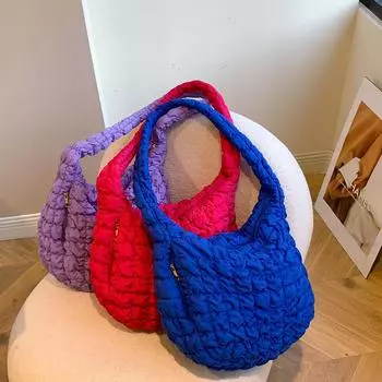 Женская сумка-тоут, большая вместительная пуховая сумка-хобо, легкая пышная сумка через плечо, зимняя сумка-саквояж с пузырьками светло-синий