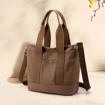 Женская сумка-тоут, большая вместительная холщовая сумка, однотонная, с регулируемым ремешком, легкая косметичка с несколькими отделениями, легкая косметичка для макияжа коричневый