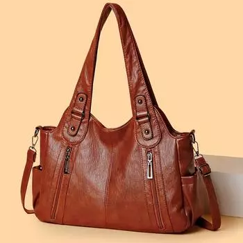 Женская сумка-тоут большой емкости, винтажная сумка через плечо, мягкая кожаная сумка синий