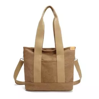 Женская сумка-тоут большой вместимости, легкая холщовая сумка через плечо коричневый