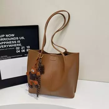 «Женская сумка-тоут большой вместимости на зиму 2022 года — модная, универсальная сумка через плечо и для поездок на работу» without pendant коричневый