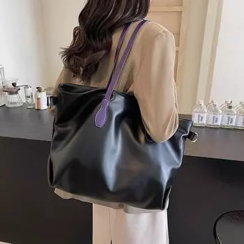 Женская сумка-тоут большой вместимости, однотонная сумка через плечо, сумка через подмышку фиолетовый/чёрный