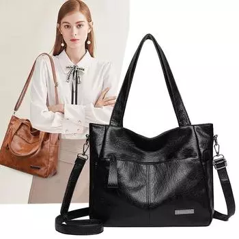 Женская сумка-тоут большой вместимости, однотонная сумка через плечо, мягкая кожаная сумка подмышкой коричневый