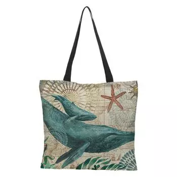 Женская сумка-тоут большой вместимости, сумка через плечо с изображением морского конька, кита и осьминога