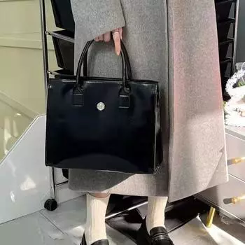 Женская сумка-тоут большой вместимости, универсальная сумка из искусственной кожи, сумка через плечо, черная, белая, для поездок на работу (30cm<Max Length<50cm)