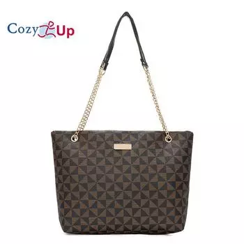 Женская сумка-тоут Cozy Up с геометрическим принтом и блестящей декоративной цепочкой через плечо 33x23x8CM бежевый