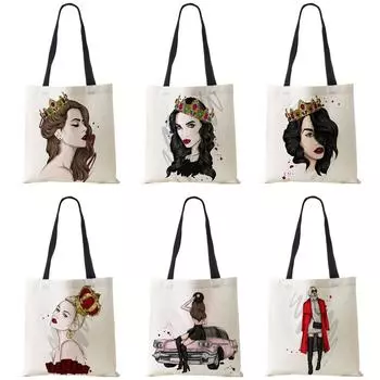 Женская сумка-тоут Gril, 2022, многоразовая сумка с принтом Harajuku, повседневная парусиновая сумка-шопер, складная дорожная школьная книга, пляжные сумки