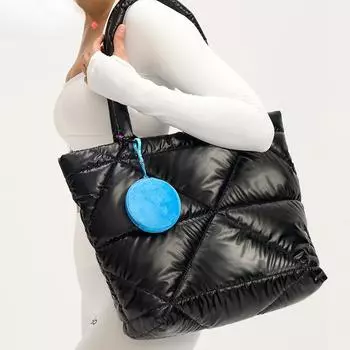 Женская сумка-тоут из хлопка с пуховым принтом, нейлоновая решетчатая сумка с зажимом из хлопка, простая модная вместительная сумка через плечо чёрный