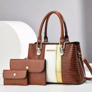Женская сумка-тоут из искусственной кожи для кошелька и сумочки высокого качества, модный комплект из 3 предметов, женские сумки через плечо, женская сумка через плечо