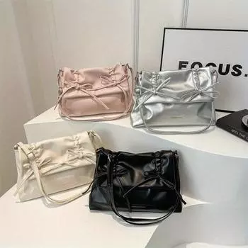 Женская сумка-тоут из искусственной кожи, модная сумка через плечо с бантом, мягкая сумка-мессенджер для отдыха, летняя пригородная сумка с ремешком через плечо белый