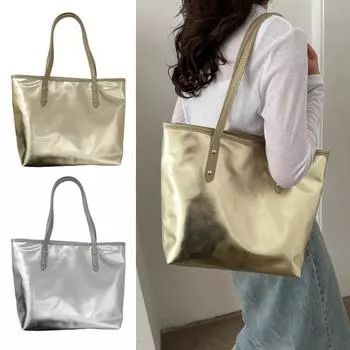 Женская сумка-тоут из искусственной кожи, однотонная сумка через плечо, глянцевая, повседневная, для подмышки, для телефона, ключей, карт, работы, путешествий, вечеринок серебряный