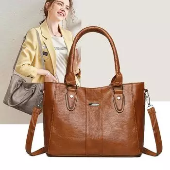 Женская сумка-тоут из искусственной кожи, сумка через плечо большой емкости чёрный