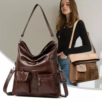 Женская сумка-тоут из искусственной кожи, сумка через плечо с несколькими карманами, портативная сумка через плечо чёрный