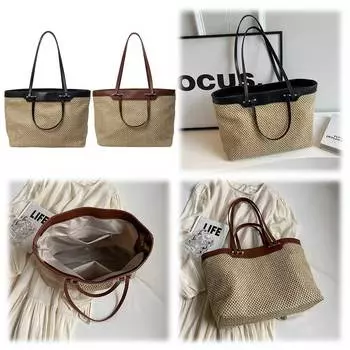 Женская сумка-тоут из искусственной ткани, модная сумка на плечо, большая вместительная лоскутная сумка, стильная дорожная сумка для летнего пляжа коричневый