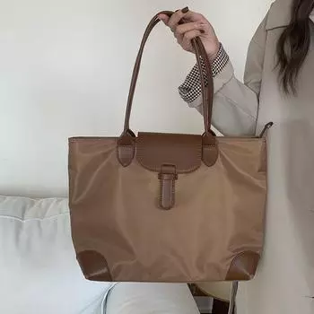 Женская сумка-тоут из контрастного нейлонового холста, повседневная сумка через плечо для поездок на работу хаки