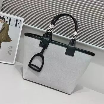 Женская сумка-тоут из кожи и холста высшего качества 2024 года: Универсальная, вместительная, сумка для ношения в руке или на плече 25 cm height, 15 cm width, 34 cm length