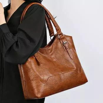 Женская сумка-тоут из мягкой кожи, большая вместительная сумка через плечо через плечо фиолетовый